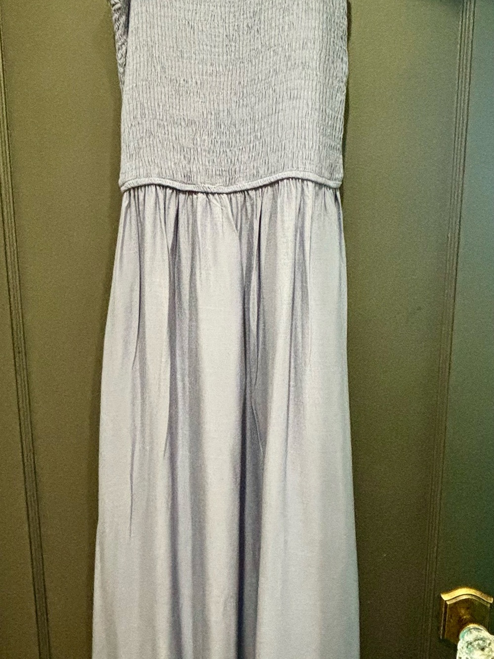 Smocked Bodice Blue Maxi Dress with Ruffle Hem - Picture 6 of 7